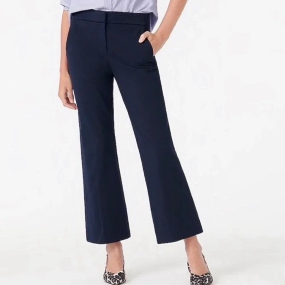 J CREW Hayden Kickout Crop Pant In Stretch Linen Navy Blue Sie 8P